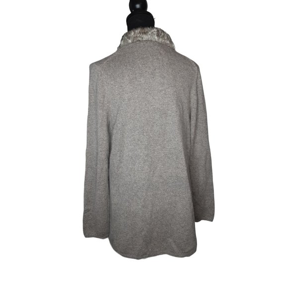 NWT Vertical Design Rabbit Hair Trim Collar Open Cardigan Size Large Women's - Picture 2 of 9